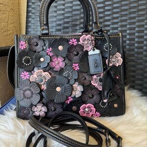 Coach Black and Pink Floral Satchel